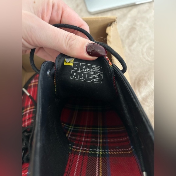 Dr. Martens Willis Black Tartan Red Plaid Leather Derby Lace Up Loafers - Picture 10 of 10